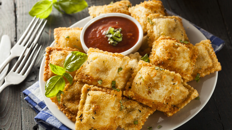 Fried ravioli with marinara sauce