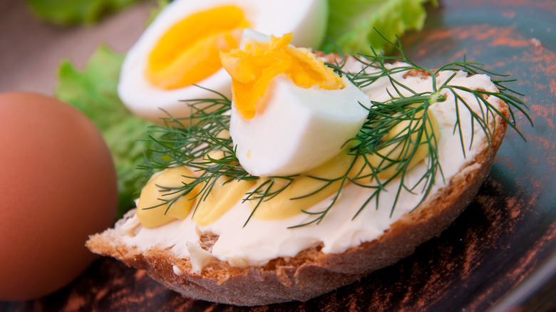 Boiled eggs on toasted bread