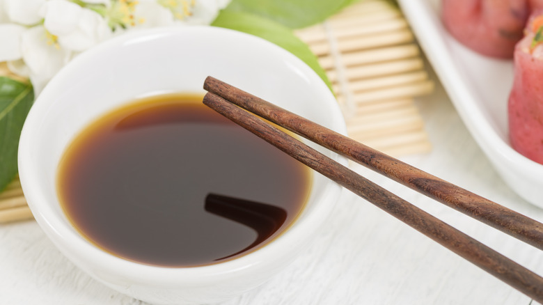 Soy sauce with chopsticks