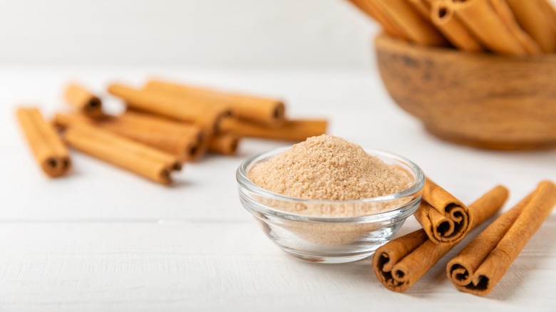 Glass dish of cinnamon sugar