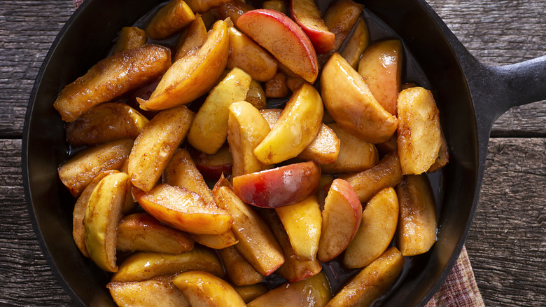 Roasted apples in a cast iron skillet