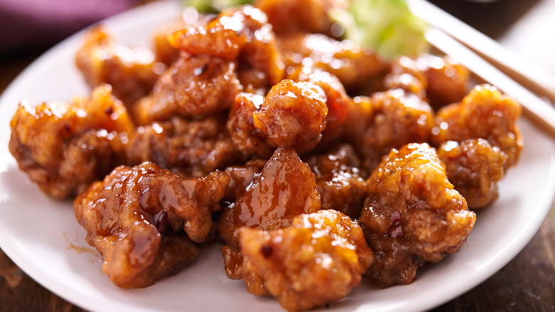 Plate of orange chicken