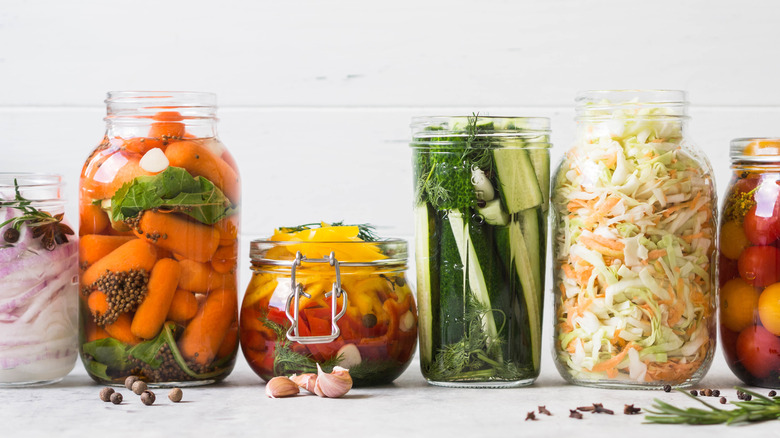 Jars of pickled vegetables