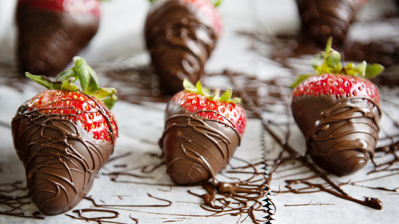 Chocolate covered strawberries on tray