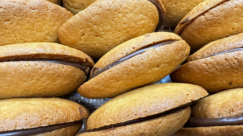 close up of stacked cookies