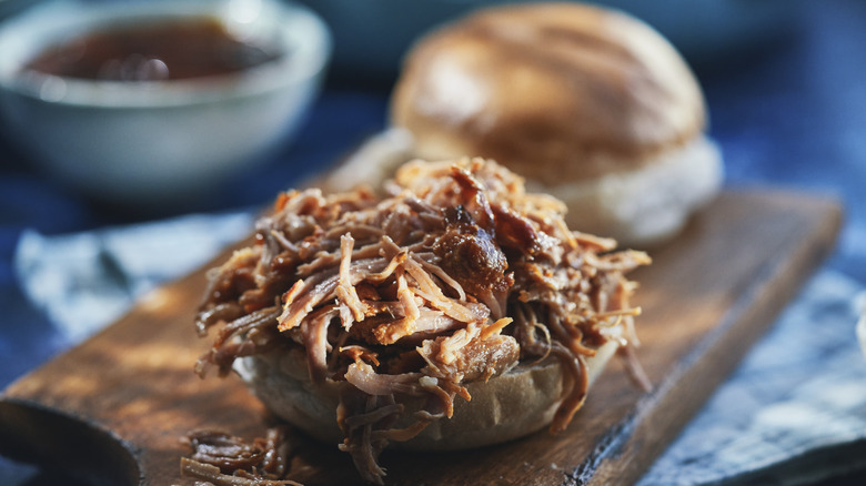 Pulled pork on open bun