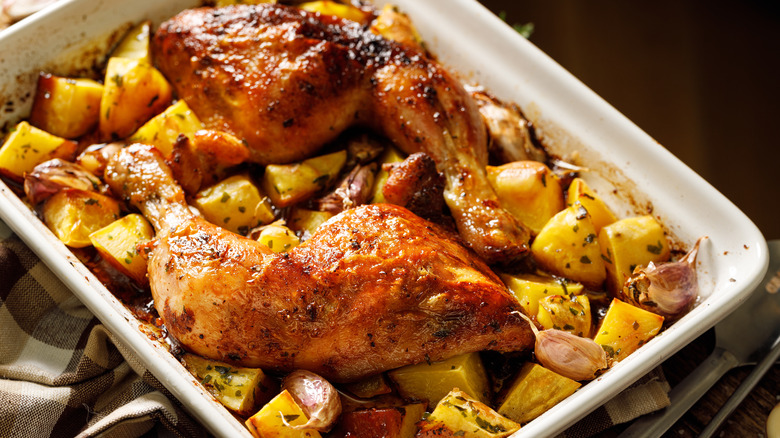 Roasted chicken and potatoes