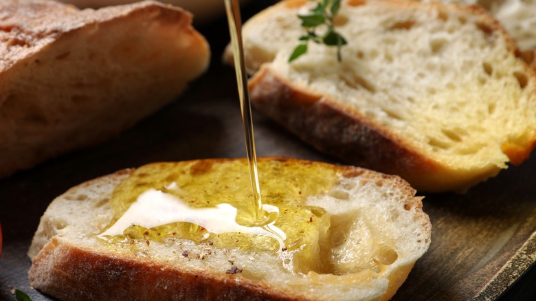 olive oil drizzled on bread