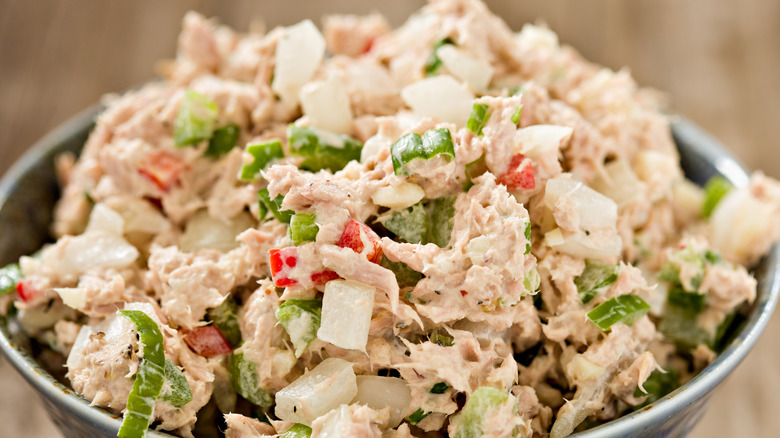 close up bowl of tuna salad