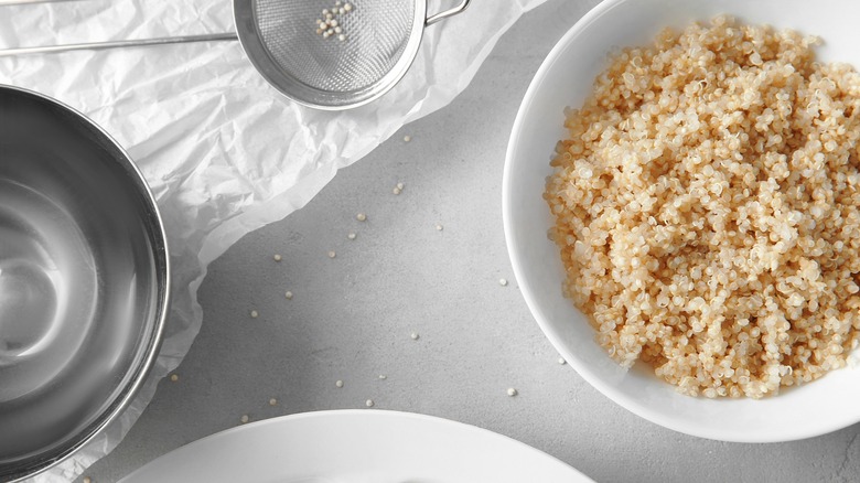 plate with boiled white quinoa