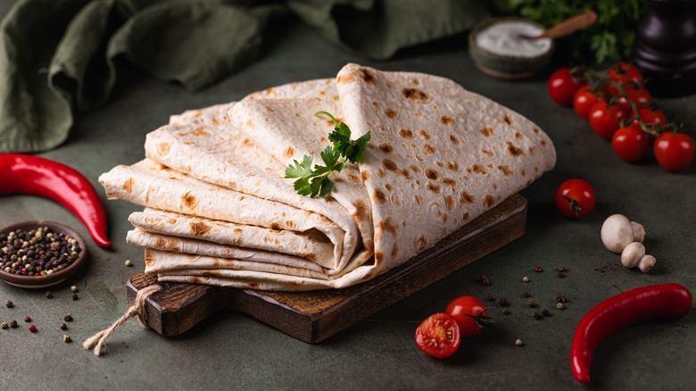 lavash bread folded on board