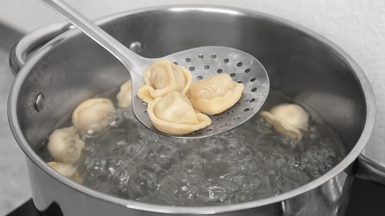 Pot of water and tortellini