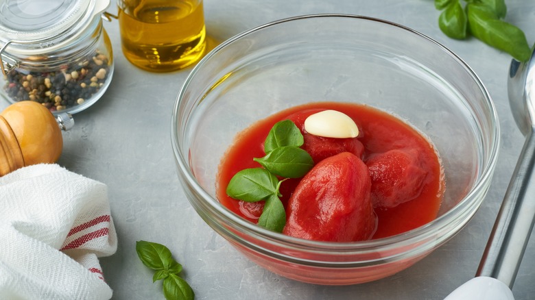 canned tomatoes in a bowl