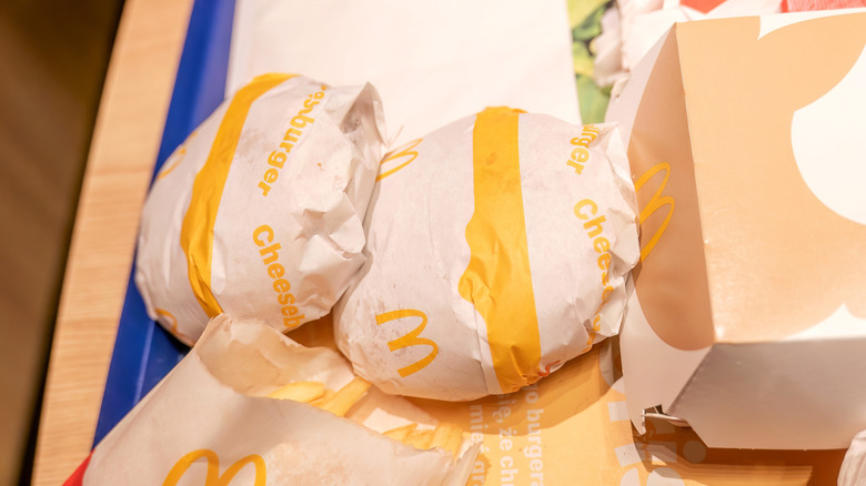 McDonald's burgers in wrappers