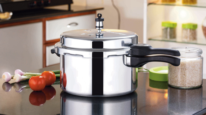 Pressure cooker on a counter