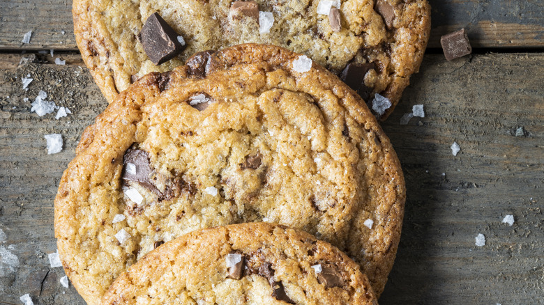 Chocolate chip cookies with large salt chunks