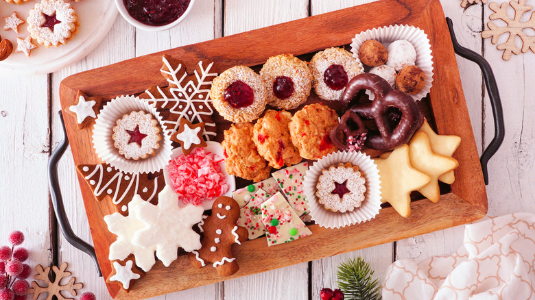 Platter of various holiday cookies