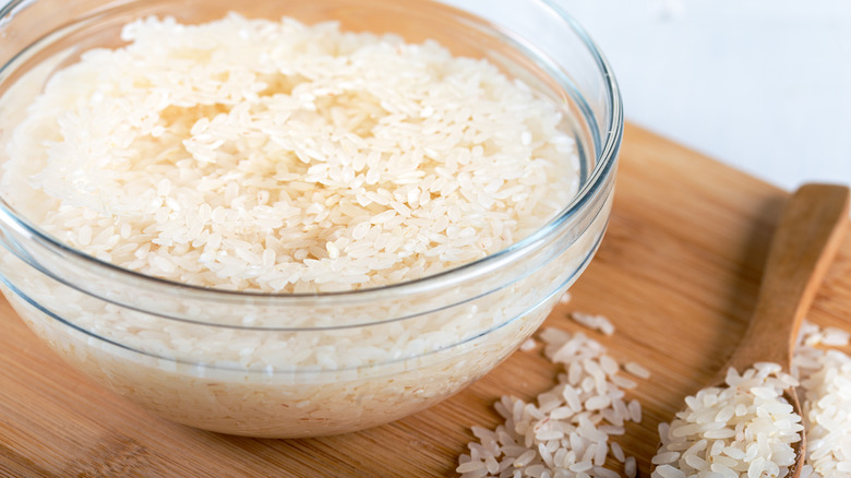 rice soaking in water