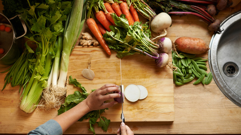 Vegetables cut on a cutting board