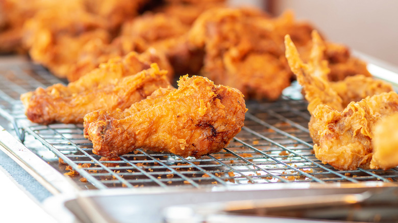 fried chicken on wire rack