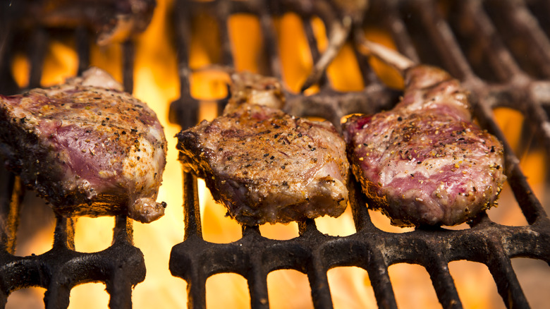 Lamb chops on a grill