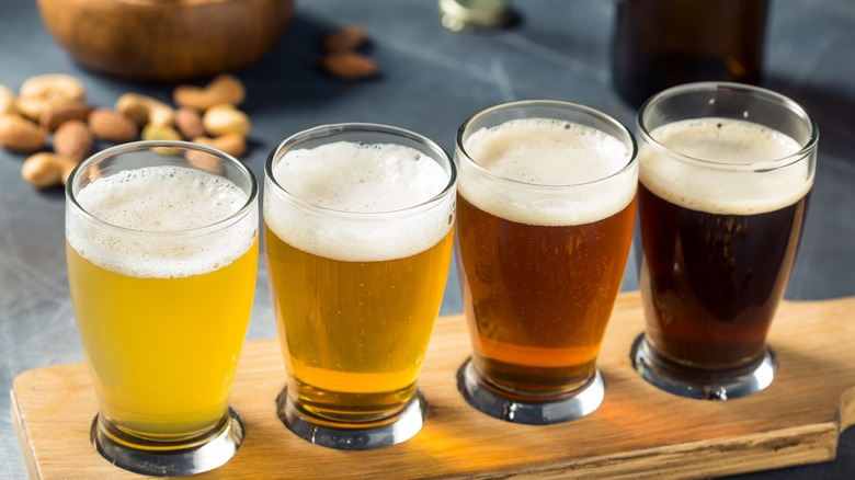 beers served on flight tray