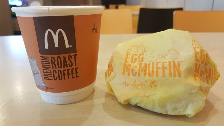 McDonald's coffee and wrapped egg mcmuffin