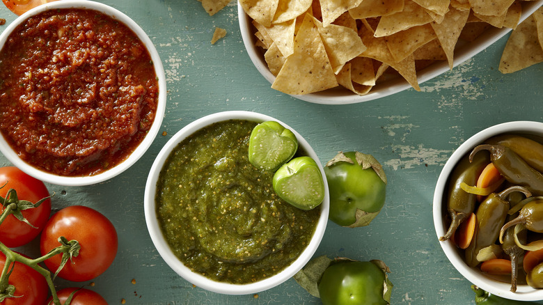 green and red salsas