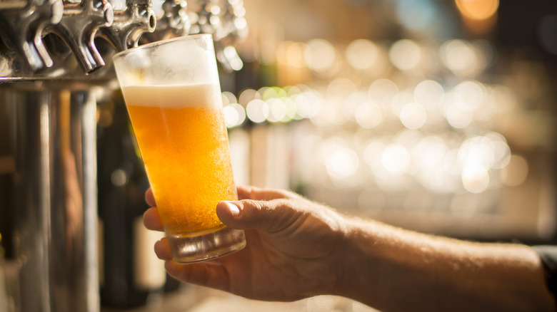 Person pouring a draft beer from tap