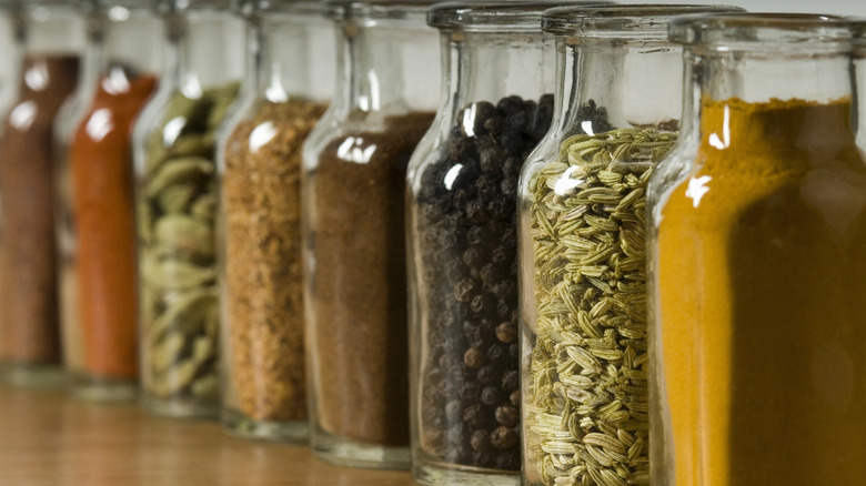 Jars of spices and seasonings