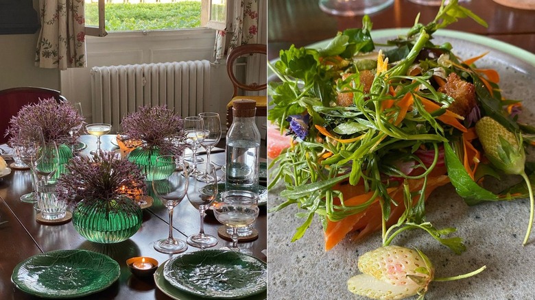 Green place setting on a table