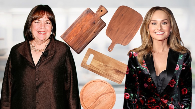 Giada De Laurentiis and Ina Garten with cutting boards in background