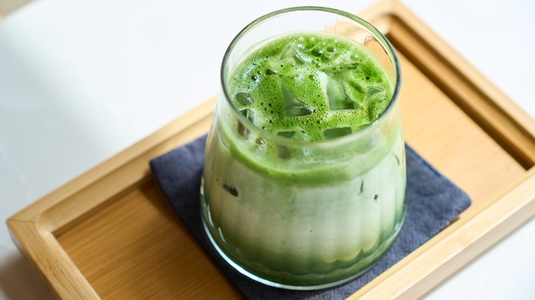 bright green iced matcha latte