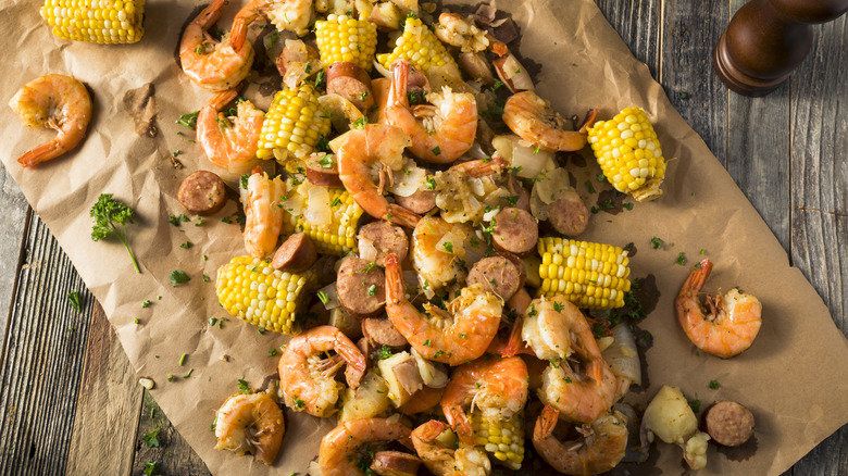 seafood boil with corn and shrimp