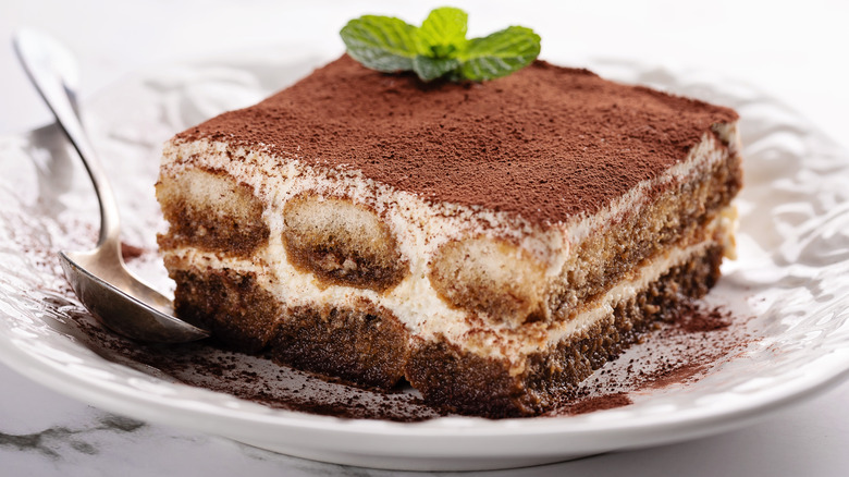 tiramisu on white plate