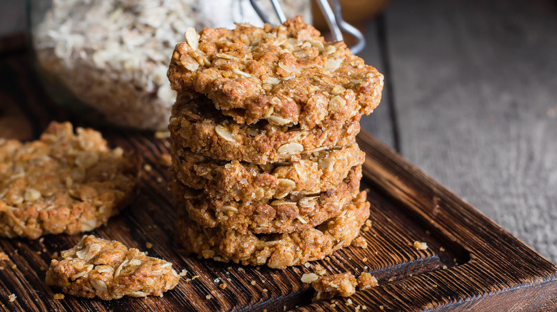 Oatmeal cookies on cutting board