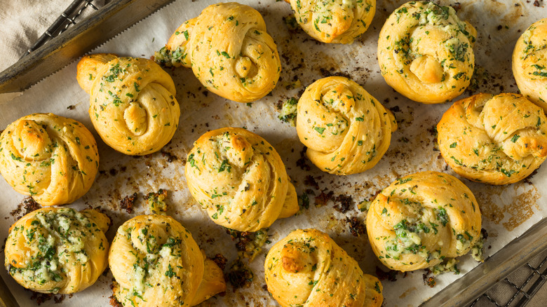 garlic knots on a sheet