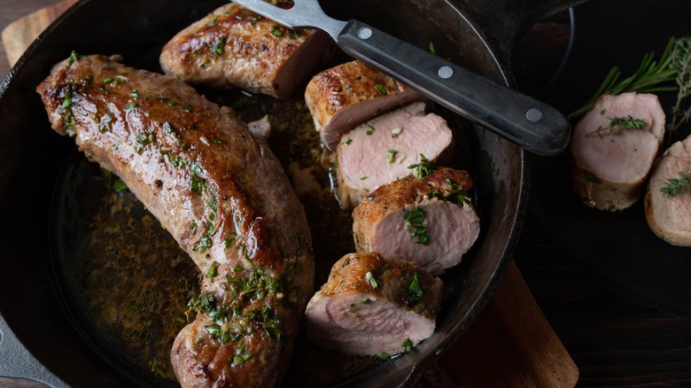 Pork tenderloin in cast iron pan