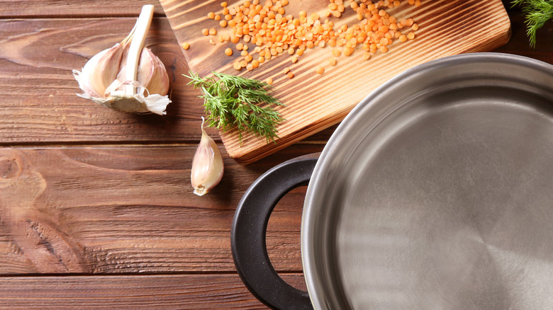 pot of water with garlic