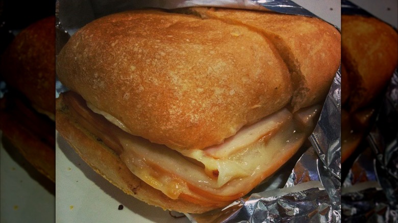 Close-up of Costco's Hot Turkey & Provolone Sandwich