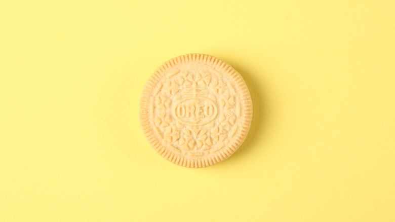 Yellow oreo on a yellow background