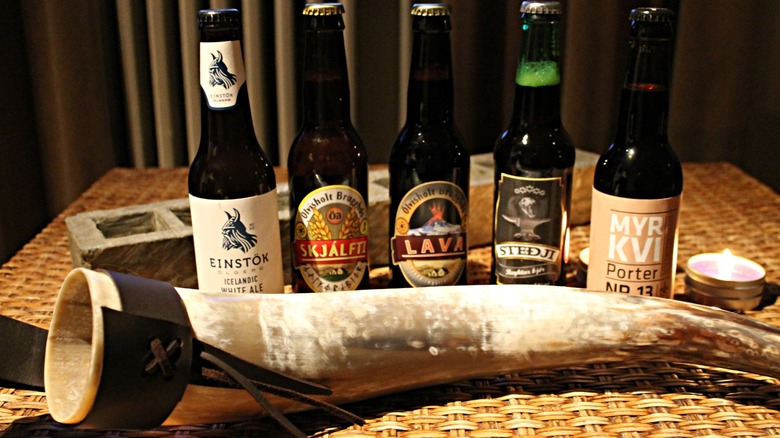 Viking beer and horn with modern day beer