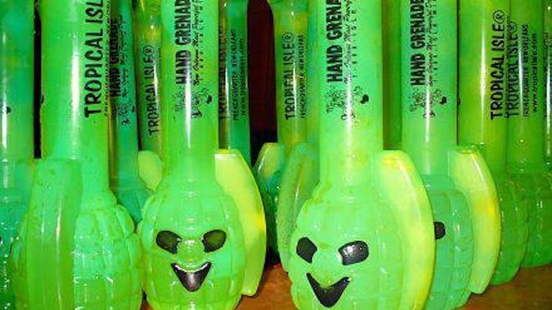 Close-up of many Hand Grenade cocktails