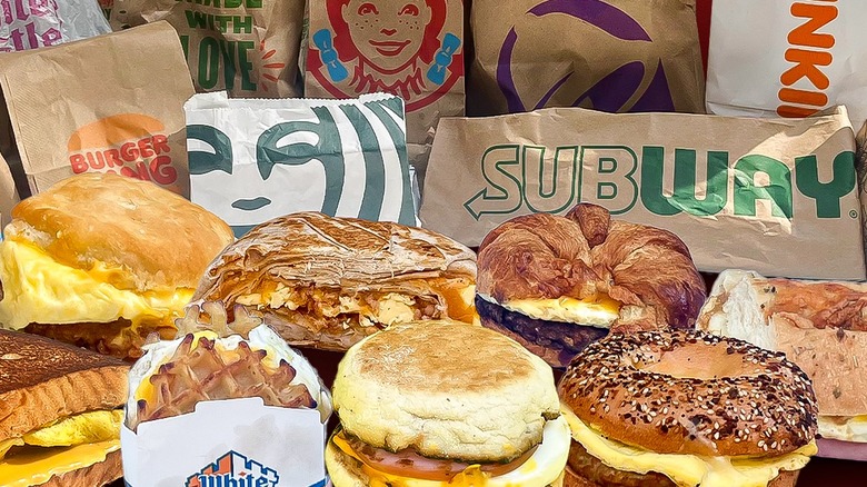 Selection of fast food breakfast sandwiches