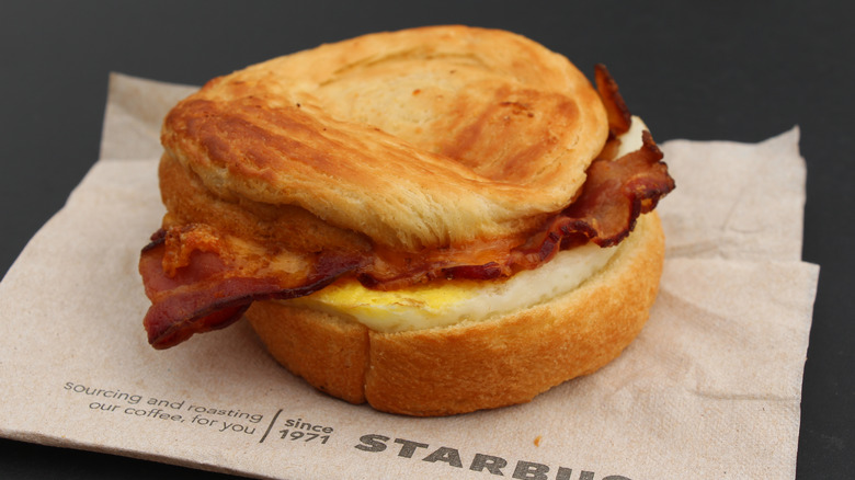 close up of Starbucks breakfast sandwich