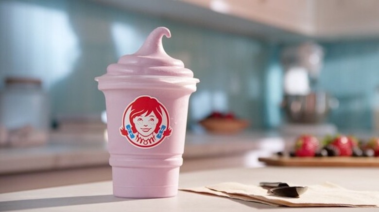 Wendy's triple berry Frosty on counter