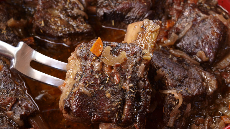 close up of slow cooked beef rib