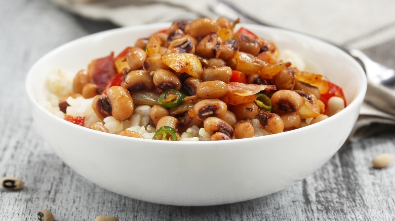 Hoppin' John in white bowl