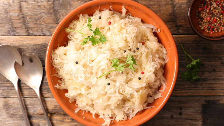 sauerkraut in brown bowl