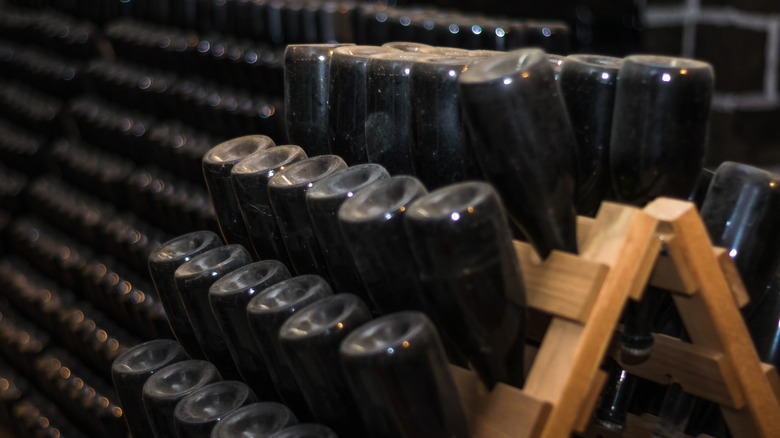 champagne bottles during fermentation